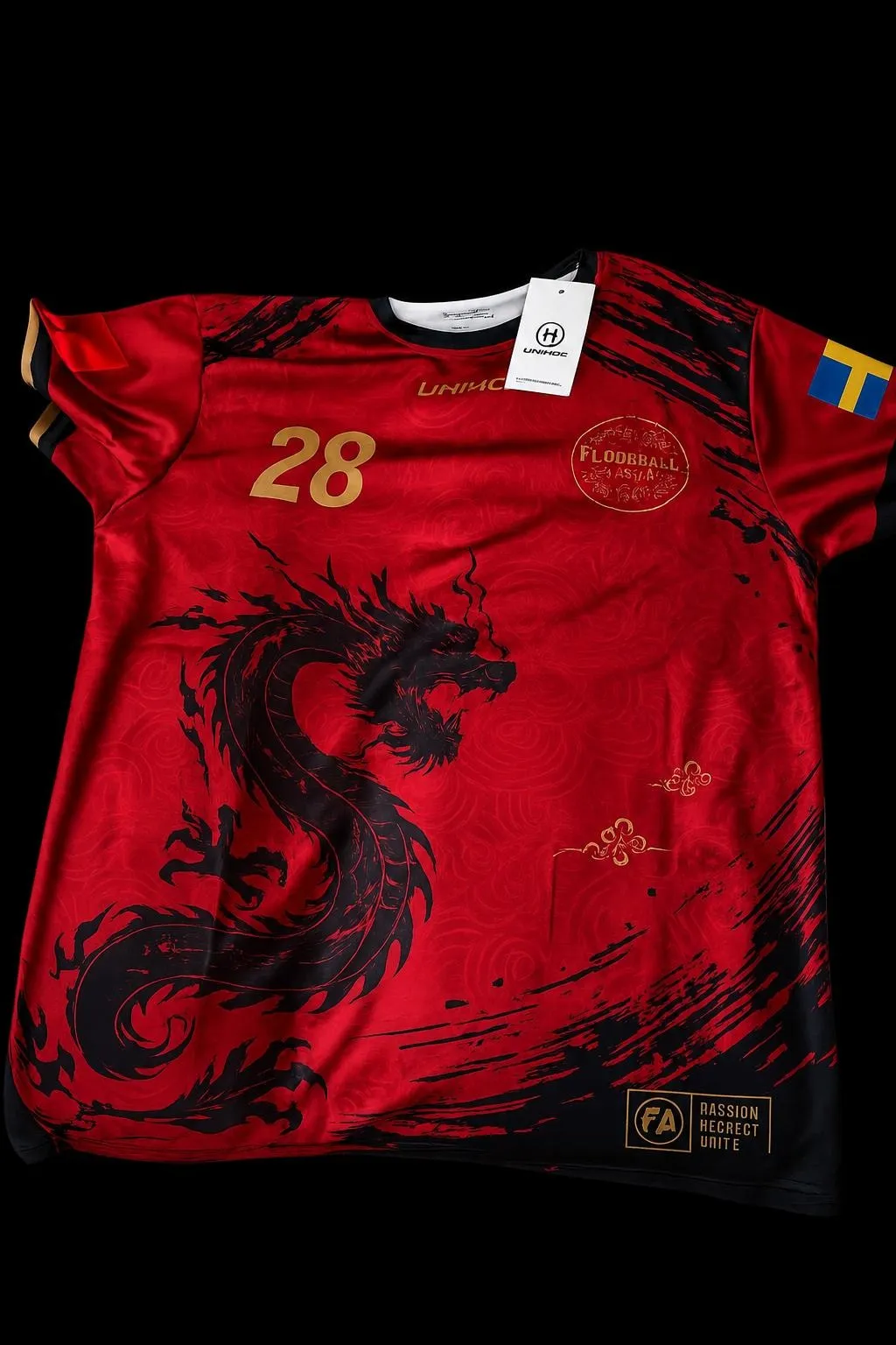 Floorball Asia jersey with a red dragon design